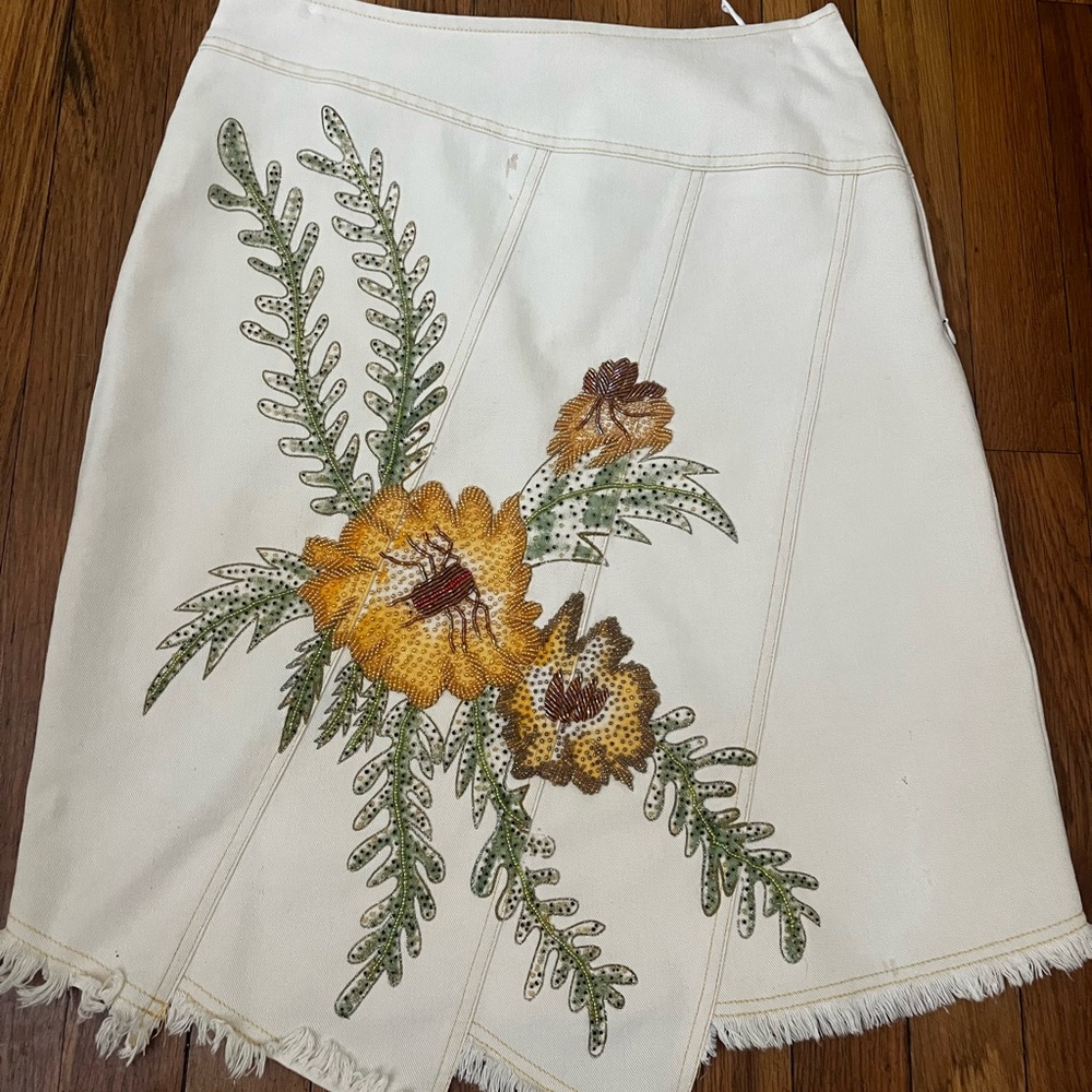 Floral Embroidered White Skirt
